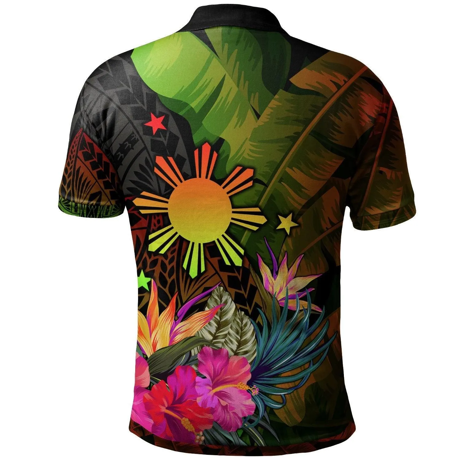 The Philippines Polynesian Personalised Polo Shirt -  Hibiscus and Banana Leaves