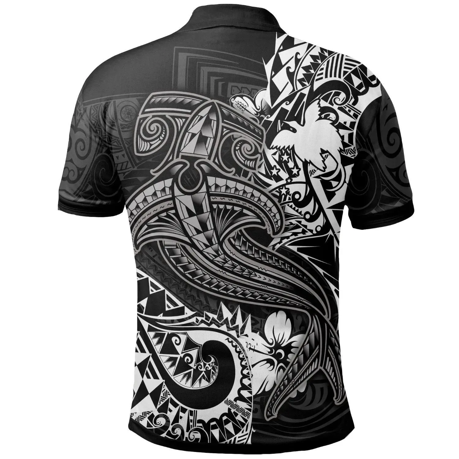 Papua New Guinea Polo Shirt - White Shark Polynesian Tattoo - BN18