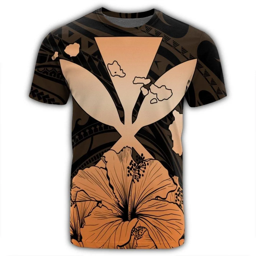 Hawaiian Kanaka T-Shirt Hibiscus Polynesian Love - Orange - AH