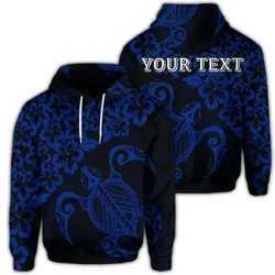 Alohawaii Hoodie - (Personalised) Hawaiian Map Turtle Hibiscus Kanaka Polynesian Hoodie - Blue - AH - J4R