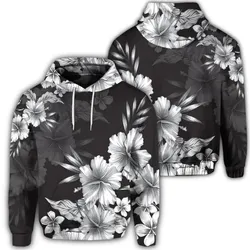 Alohawaii Hoodie - Hawaiian Hibiscus Black And White Polynesian Hoodie - AH - JR