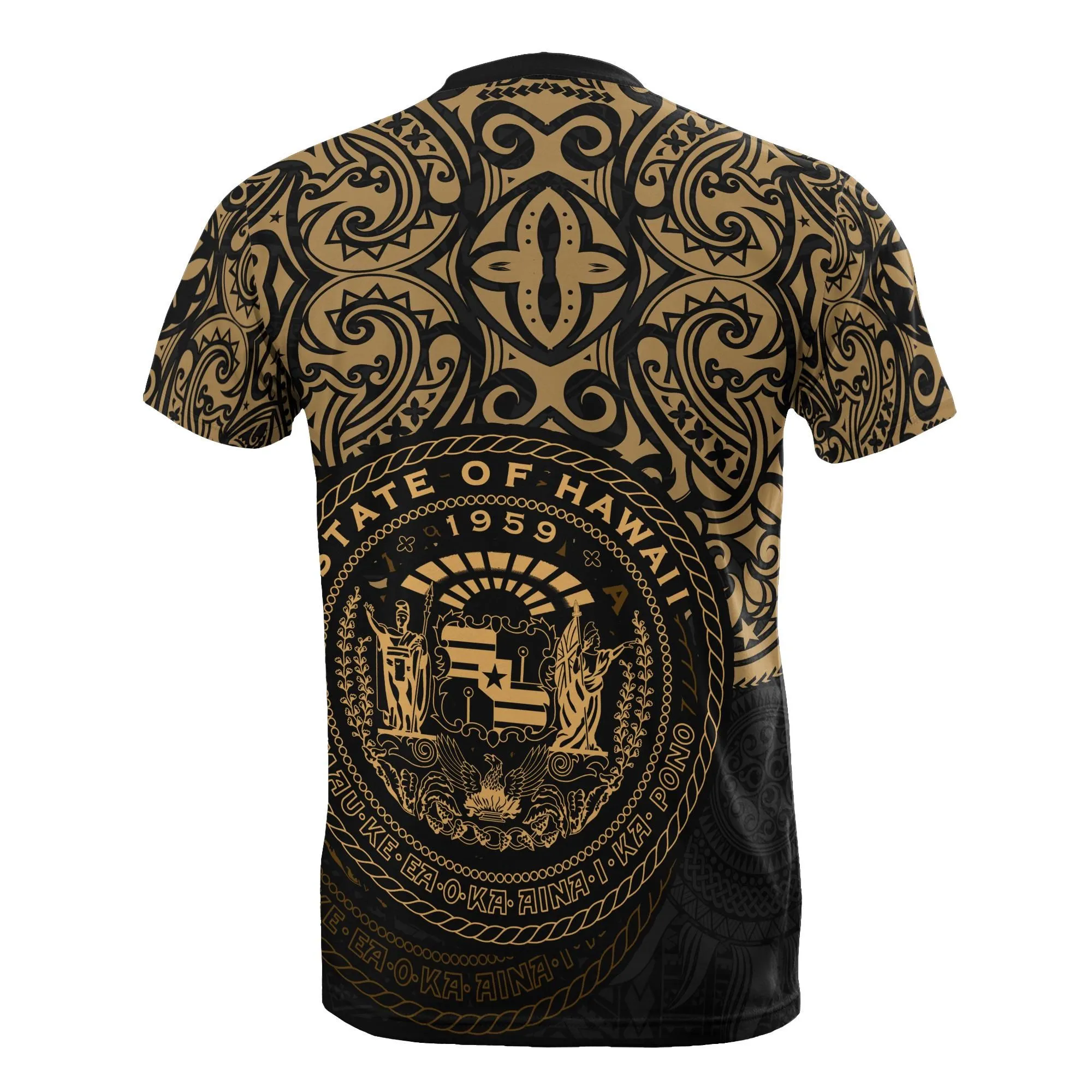Hawaii Pride T Shirt - Hawaii Seal Polynesian Tattoo (Gold)