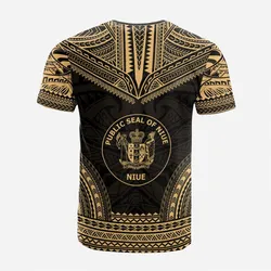 Niue Custom Personalised T shirt - Niue Seal Polynesian Chief Tattoo Gold Version
