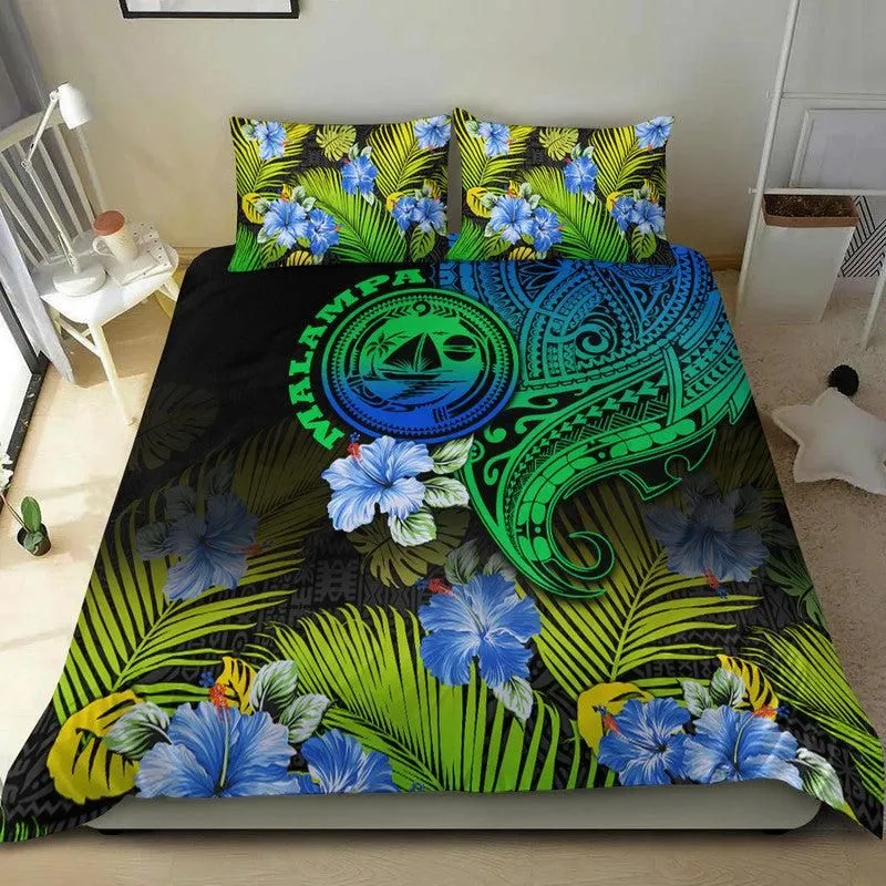 Vanuatu Malampa Province Bedding Set Hibiscus Tribal Polynesian Tattoo Ver Gradient LT9