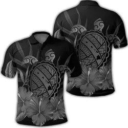 Hawaiian Map Turtle Hibiscus Polynesian Polo Shirt - White