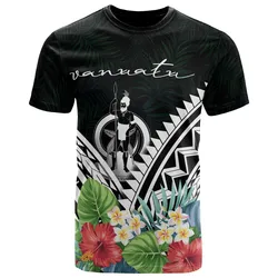 Vanuatu Polynesian T shirts - Vanuatu Coat of Arms and Polynesian Tropical Flowers White