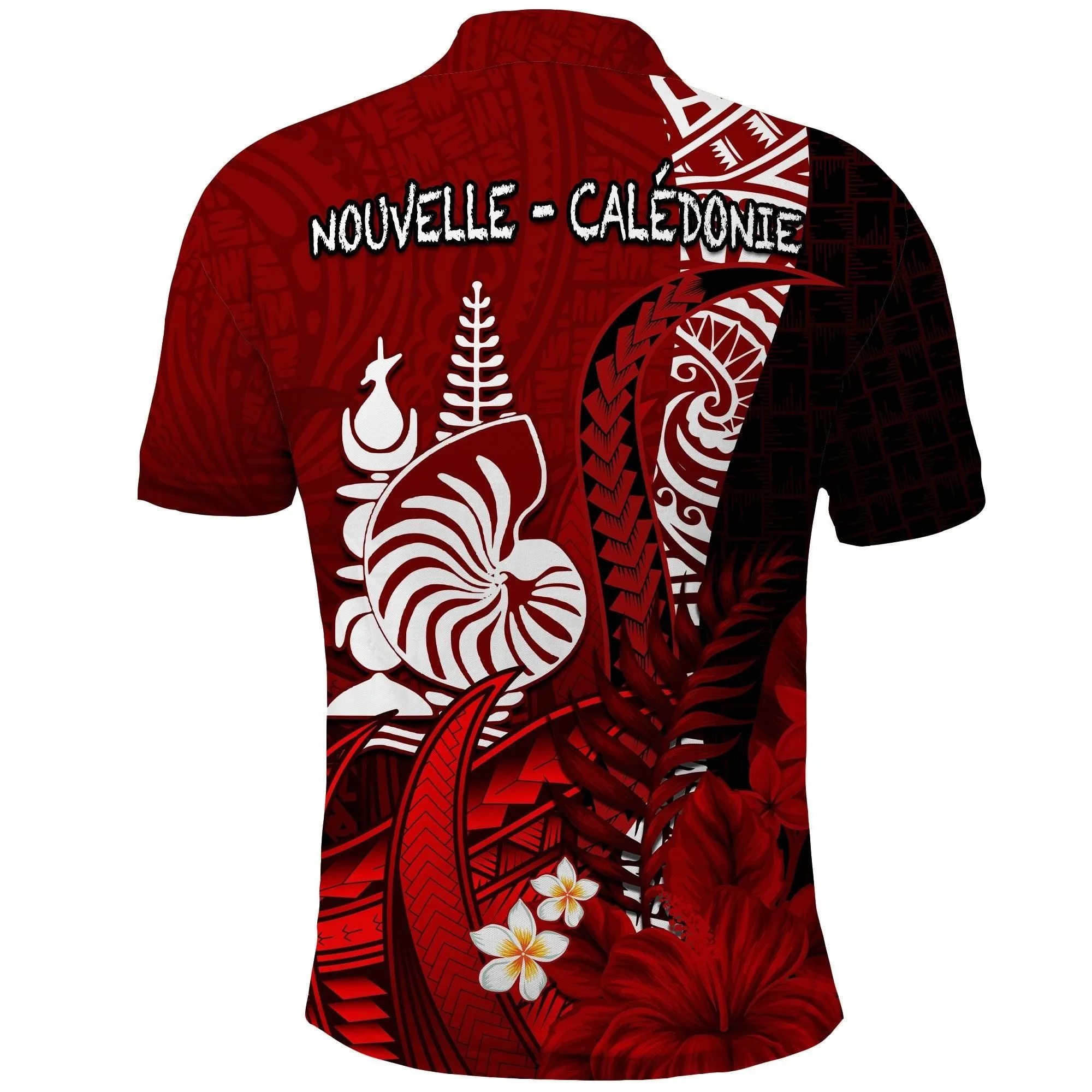 (Custom Personalised) New Caledonia Polo Shirt Nautilus Red Polynesian Hibiscus LT13