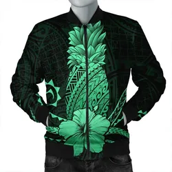 Hawaii Polynesian Pineapple Hibiscus Bomber Jacket - Green - AH