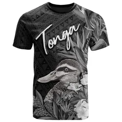 Tonga T shirt - Pacific Black Duck With Tropical Flowers