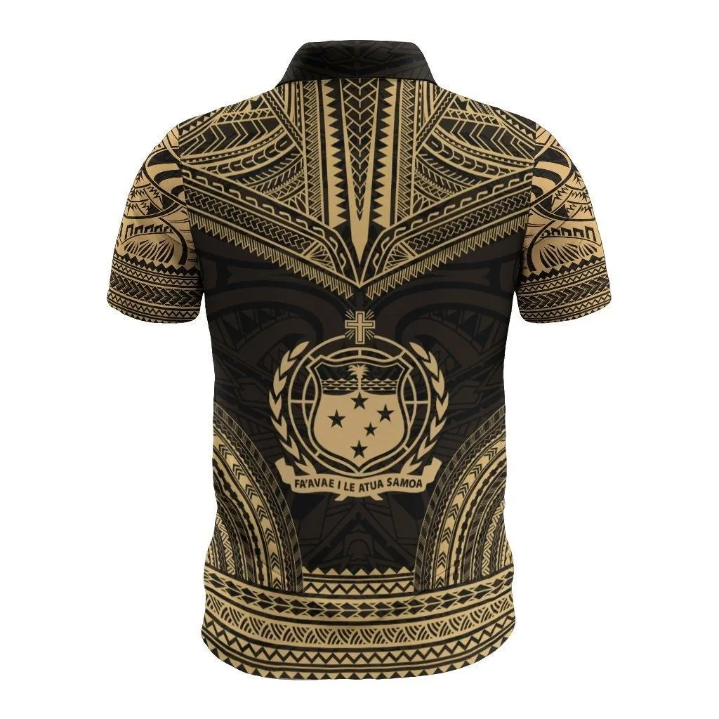 Samoa Polo Shirt - Samoa Coat Of Arms Polynesian Chief Tattoo Gold Version