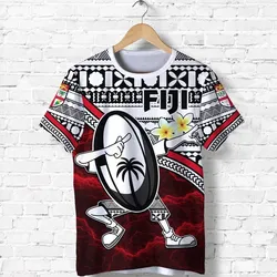 Fiji Rugby T-Shirt Tapa Cloth Dab Trend Creative Red