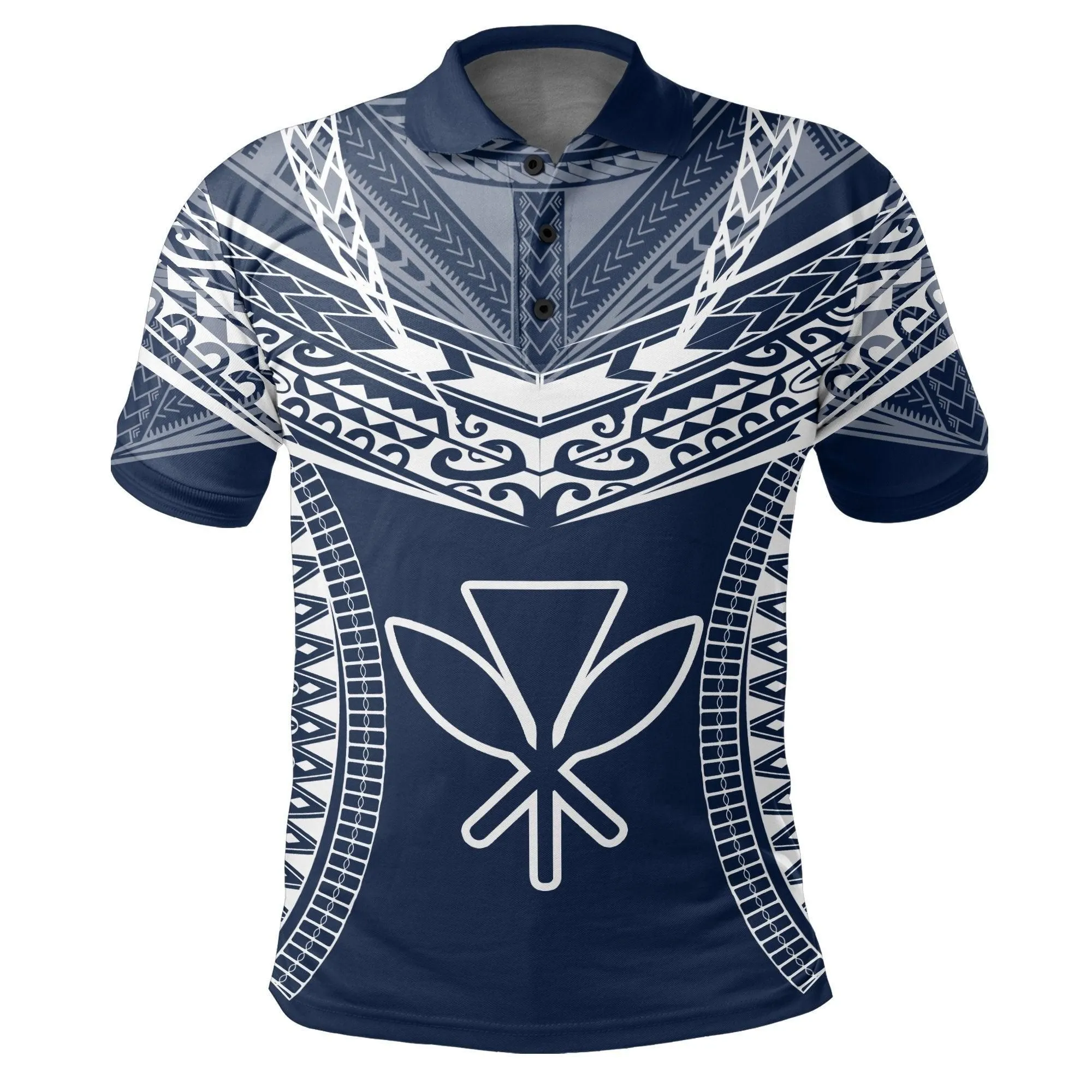 Hawaiian Kanaka Map Football Jersey Polo Shirt - Blue And White - Roger Style - AH