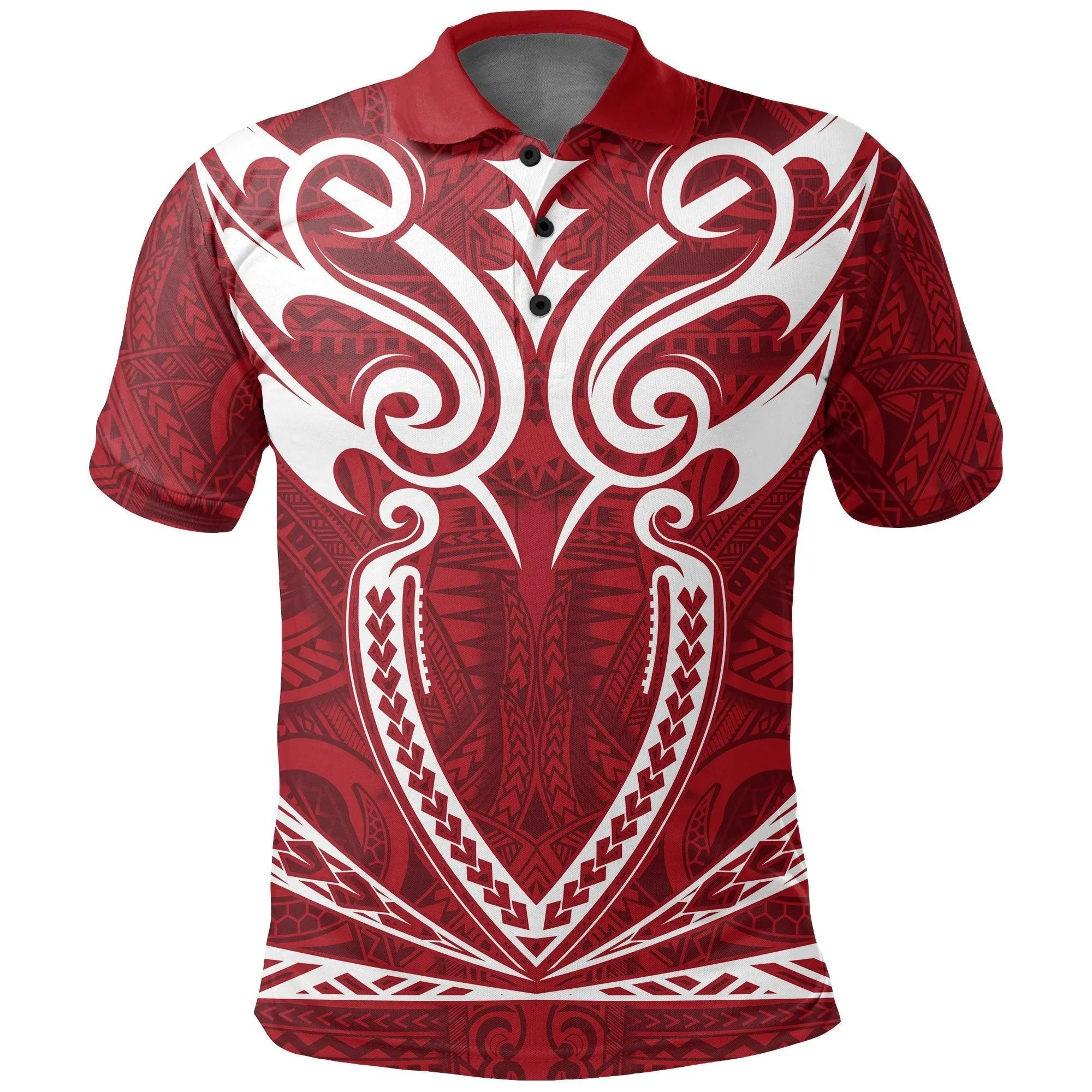 Hawaii Kanaka Polynesian Football Jersey Polo Shirt - Red - Bernice - AH