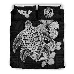 Alohawaii Bedding Set - Cover and Pillow Cases Tongan Hibiscus Plumeria Mix Polynesian Turtle Gray J1