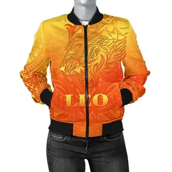 Sun In Leo Zodiac Women Bomber Jacket Polynesian Tattoo Simple - Orange