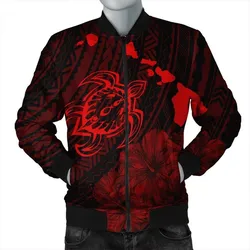 Hawaiian Hibiscus Sea Turtle Swim Polynesian Bomber Jacket - Red