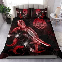 Tahiti Polynesian Bedding Set - Turtle With Blooming Hibiscus Red