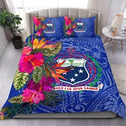 Samoa Bedding Set - Hibiscus Polynesian Pattern Blue Version