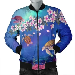 Hawaiian Turtle and Plumeria Pattern Polynesian Bomber Jacket