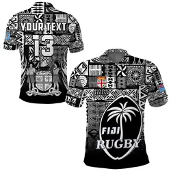 (Custom Text and Number) Fiji Rugby Polo Shirt Flying Fijians Black Tapa Pattern LT13