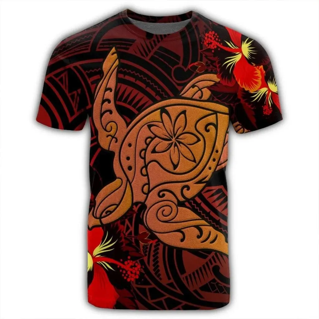 Alohawaii Tee - Hawaiian Hibiscus Plumeria Red Big Turtle Polynesian T-shirt AH - JGR