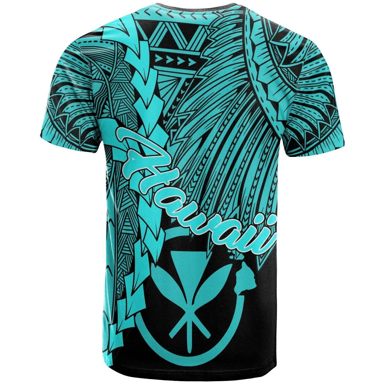 Hawaii Polynesian Custom Personalised T-Shirt - Tribal Wave Tattoo Neon Blue