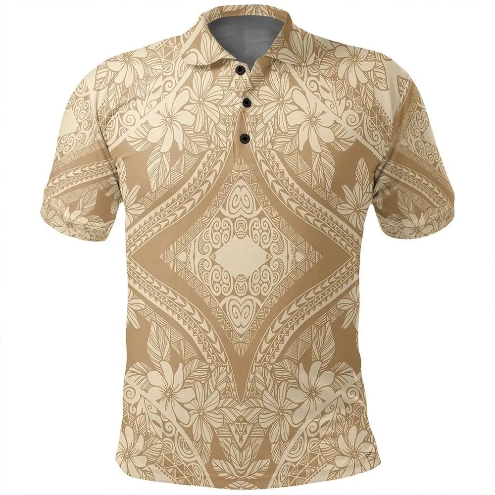 Alohawaii Shirt - Polynesian Plumeria Mix Gold Polo Shirt - AH - JR