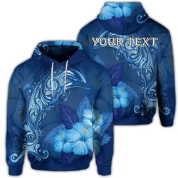 (Personalised) Hawaiian Dolphin Hibiscus Tropic Blue Polynesian Hoodie