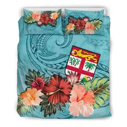 FamilyGater Bedding Set - Cover and Pillow Cases Fiji Hibiscus PolyFamilyGater Duvet Cover Blue TH5