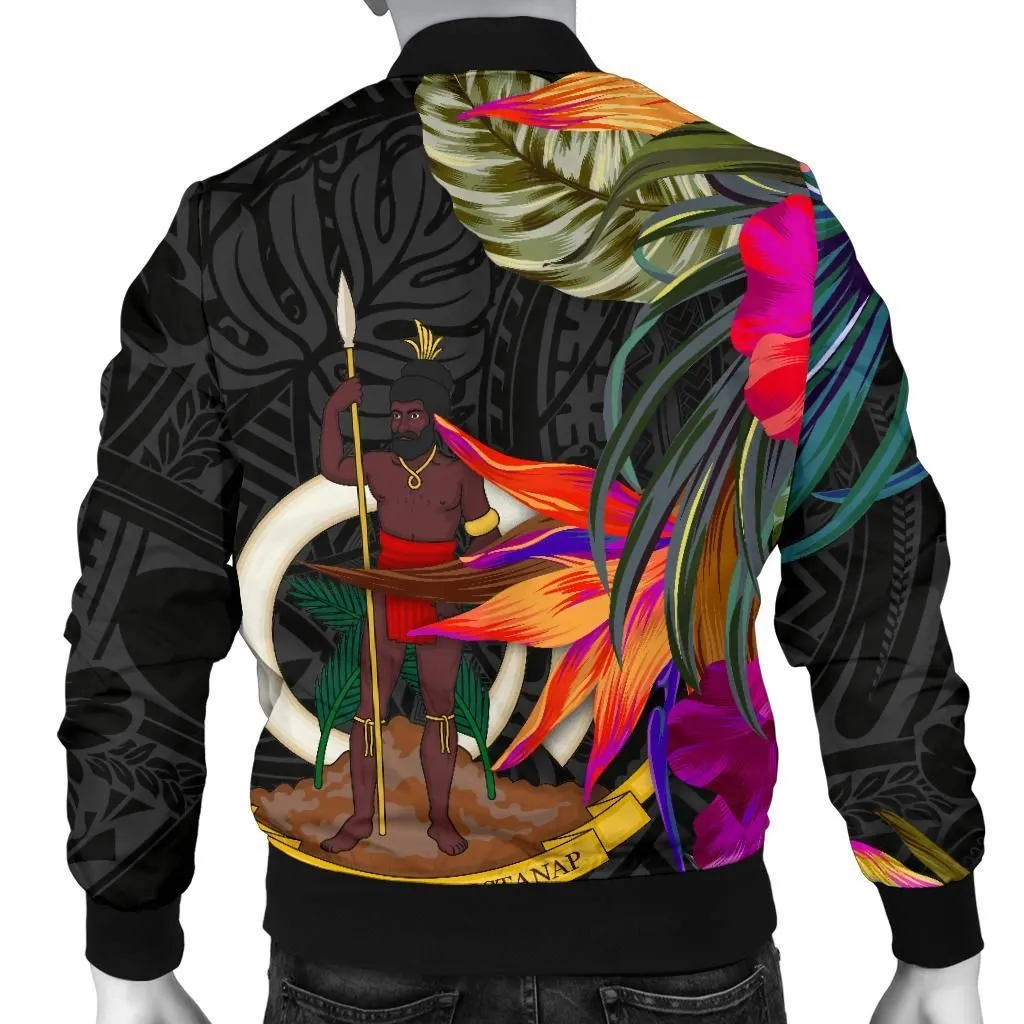 Vanuatu Mens Bomber Jacket - Hibiscus Polynesian Pattern