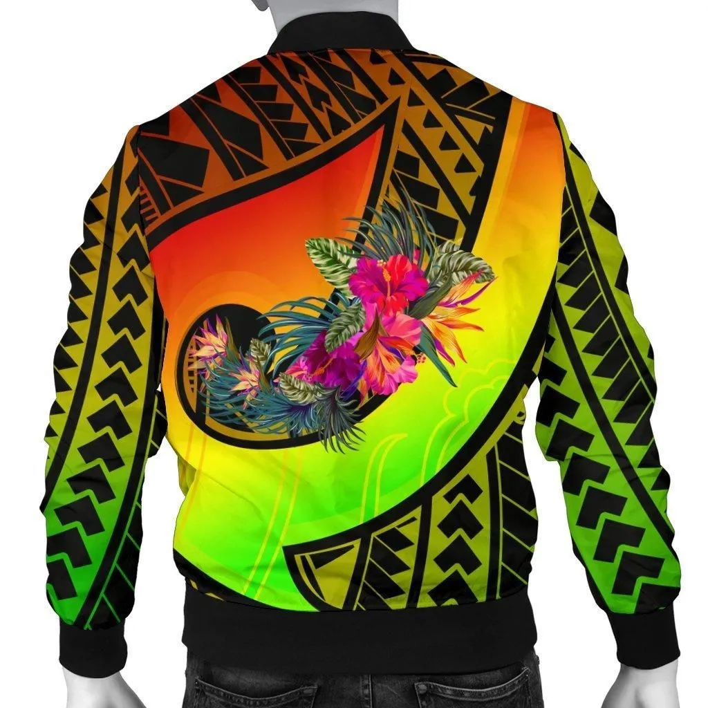 Samoa Mens Bomber Jacket - Polynesian Hook and Hibiscus Reggae
