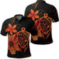 Hawaiian Map Turtle Hibiscus Plumeria Polynesian Polo Shirt - Orange - AH