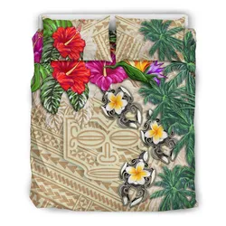 FamilyGater Bedding Set - Cover and Pillow Cases Marquesas Islands - Hibiscus Turtle Tattoo Beige A02