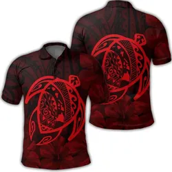 Alohawaii Shirt - Hawaiian Map Turtle Kanaka Hibiscus Polynesian Polo Shirt - Red - AH - J4R