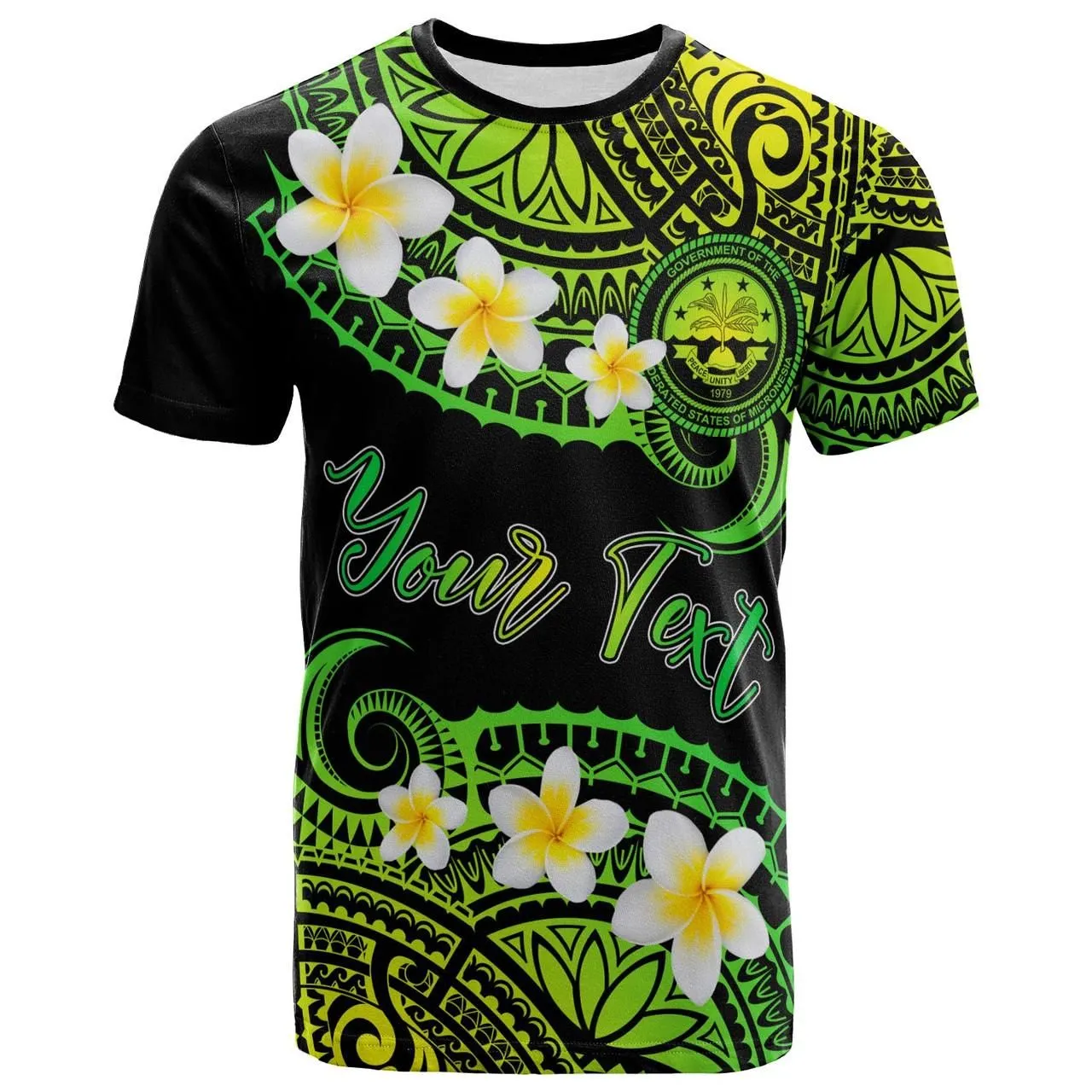 Federated States of Micronesia Custom Personalised T-Shirt - Plumeria Polynesian Vibe Green