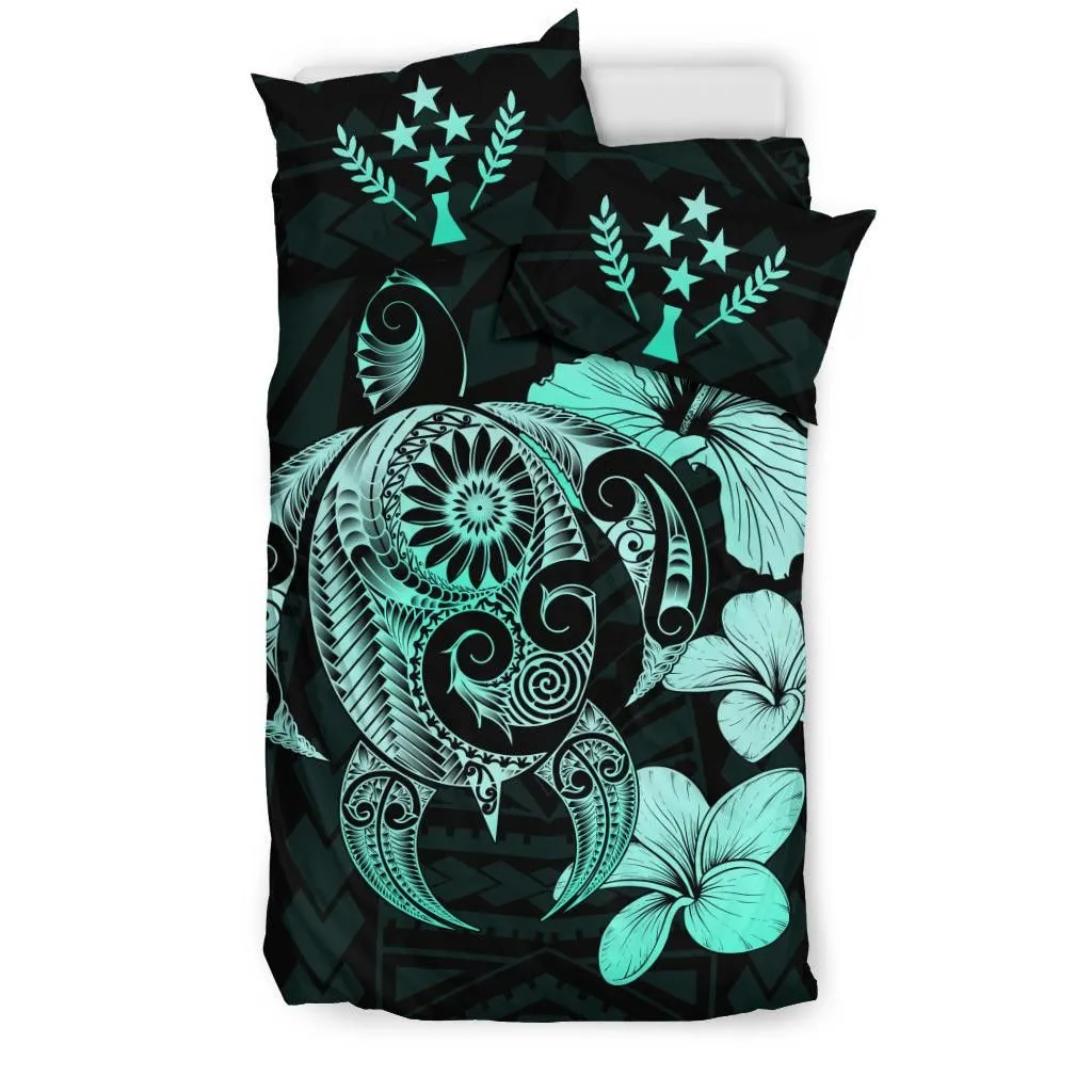 Kosrae Islands Hibiscus Plumeria Mix Polynesian Turquoise Turtle Bedding Set - J1