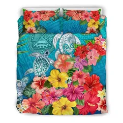 FamilyGater Bedding Set - Cover and Pillow Cases American Samoa Three Turtle Hibiscus Colorful TH5