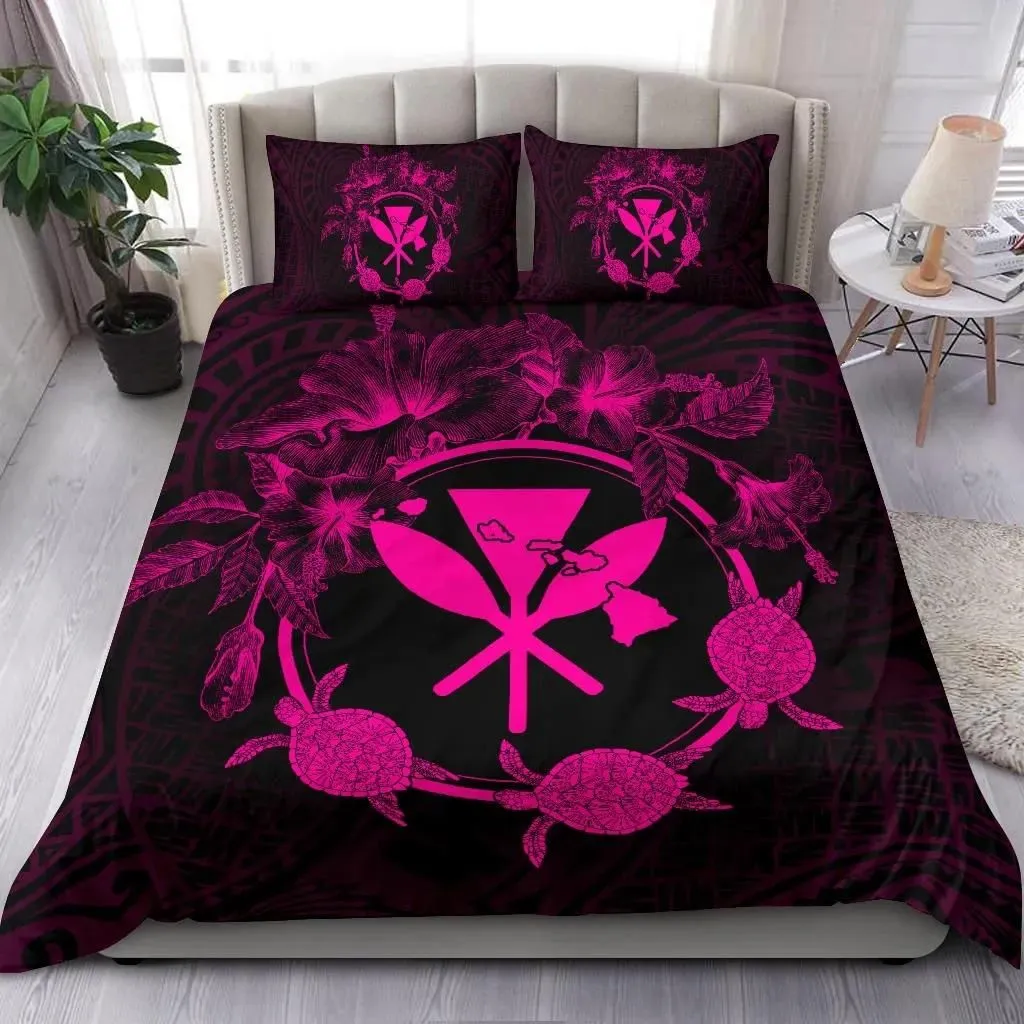 Alohawaii Home Set - Hawaii Kanaka Turtle Hibiscus Polynesian Bedding Set - Anthea Style Pink - AH - J4