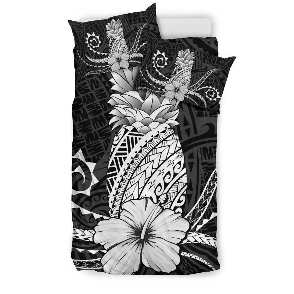 FamilyGater Bedding Set - Cover and Pillow Cases Hawaii Polynesian Pineapple Hibiscus - Zela Style White - AH - J4