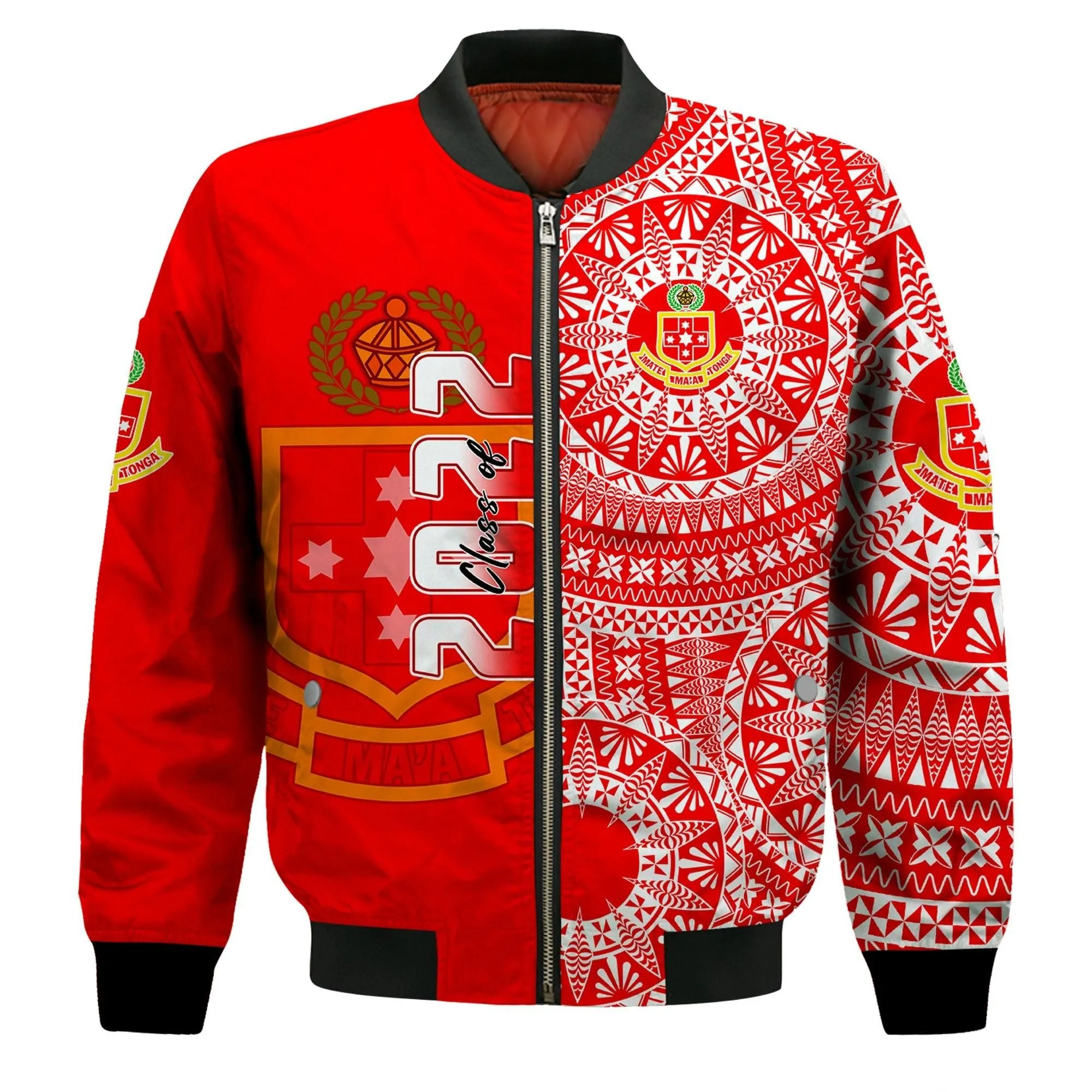 (Custom Text And Number) Kolisi Tonga High School Bomber Jacket Class Of Year Tongan Ngatu Pattern LT14