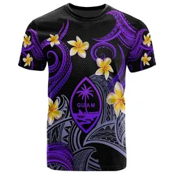 Guam T-shirt - Custom Personalised Polynesian Waves with Plumeria Flowers (Purple)