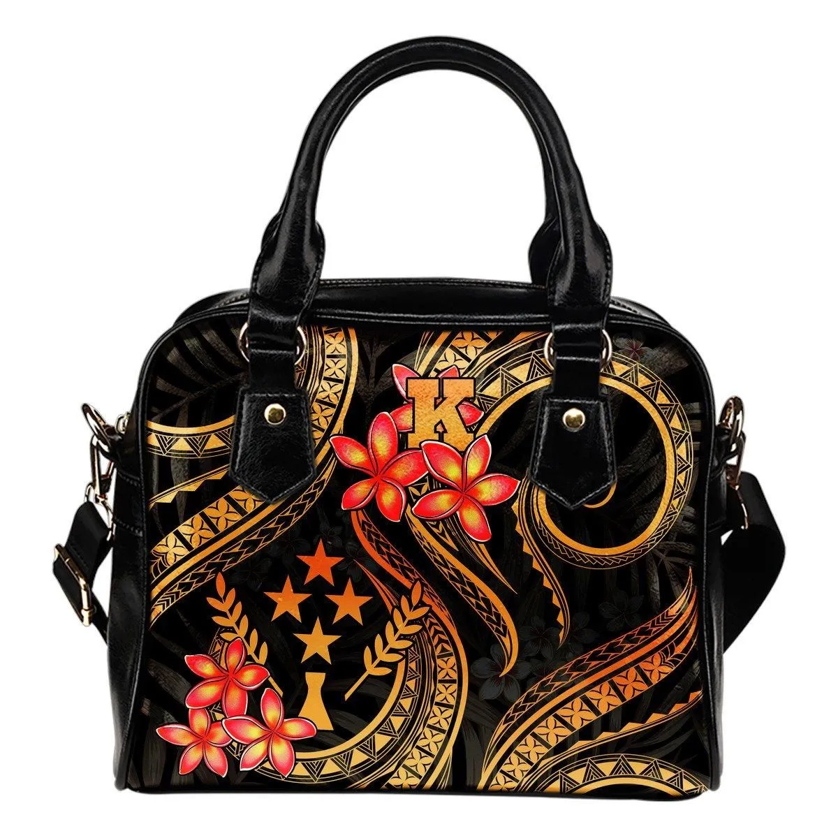 Kosrae Micronesian Shoulder Handbag - Gold Plumeria