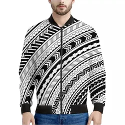 Black And White Maori Polynesian Print Mens Bomber Jacket