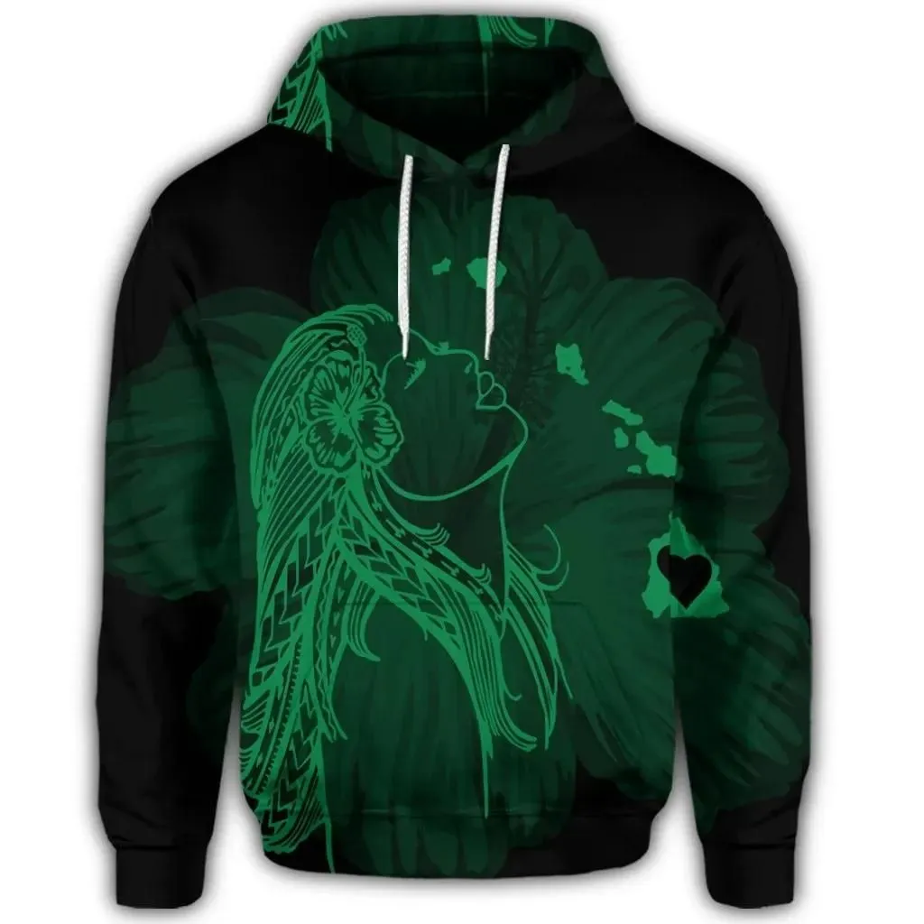 Alohawaii Hoodie - Hawaiian Map Heart Hula Girl Hibiscus Green Polynesian Hoodie - AH - J4R