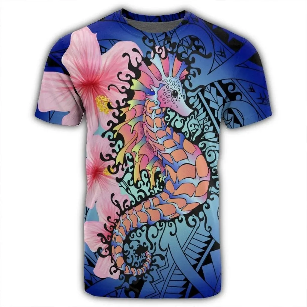 Alohawaii Tee - Hawaii Polynesian Pink Hibiscus Seahorse T-shirt AH - J5R