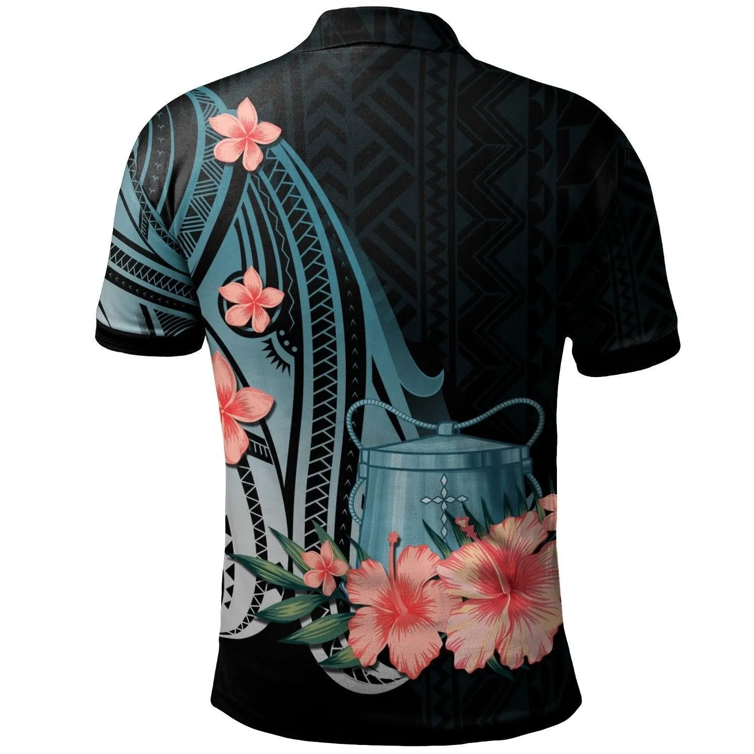 Tokelau Personalised Custom Polo Shirt - Turquoise Polynesian Hibiscus Pattern Style