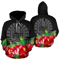 French Polynesia Polynesian Hoodie Black Hibiscus - BN39
