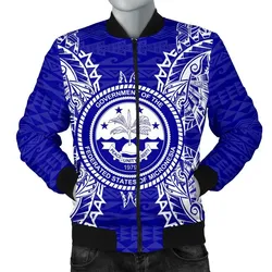 Federated States of Micronesia Polynesian Mens Bomber Jacket Map Blue