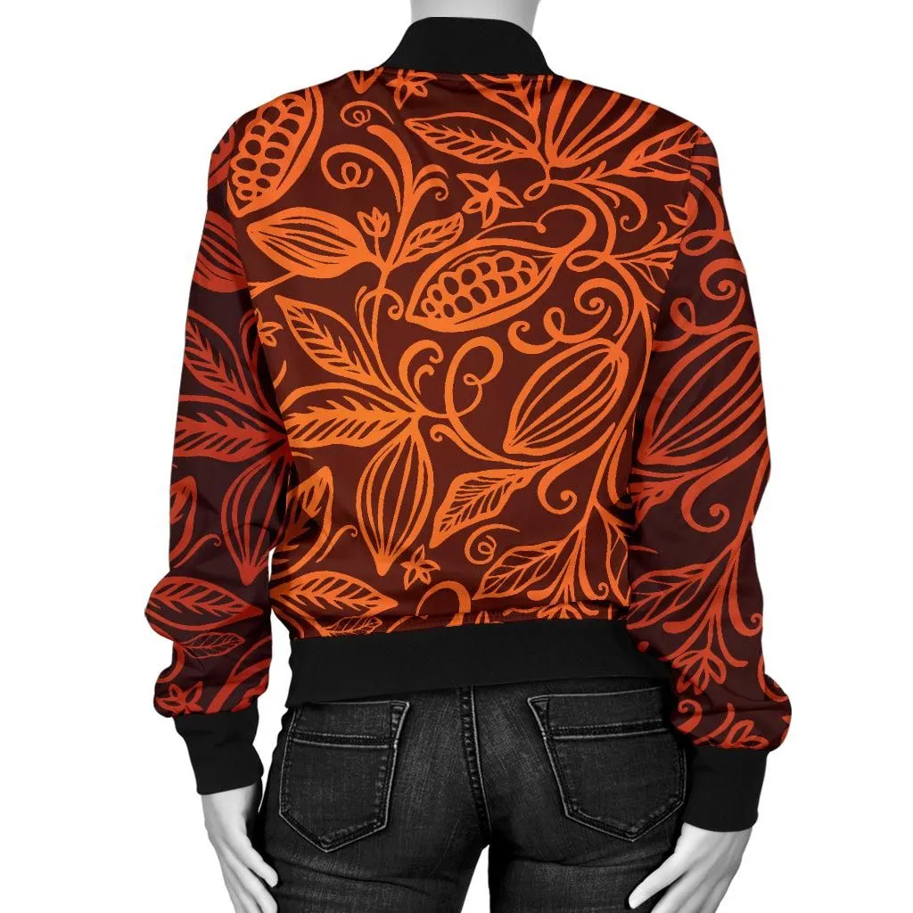 Cocoa Beans Tribal Polynesian Pattern WomenS Bomber Jacket