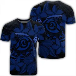Hawaiian Turtle Hibiscus Plumeria Kanaka Polynesian T-Shirt Blue - Soft Style - AH